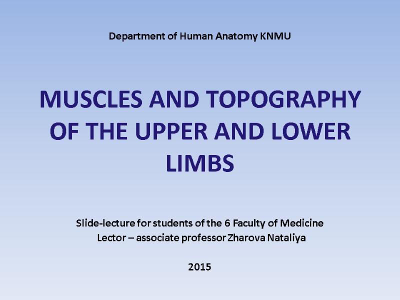 Department of Human Anatomy KNMU     MUSCLES AND TOPOGRAPHY  OF